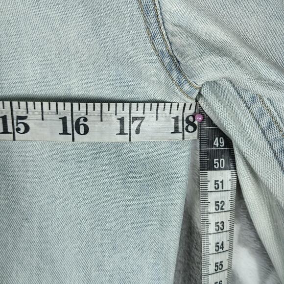 AllSaints Raine Denim Shirt Womens 0 Blue Hand Embellished Distressed Beaded - Picture 6 of 14